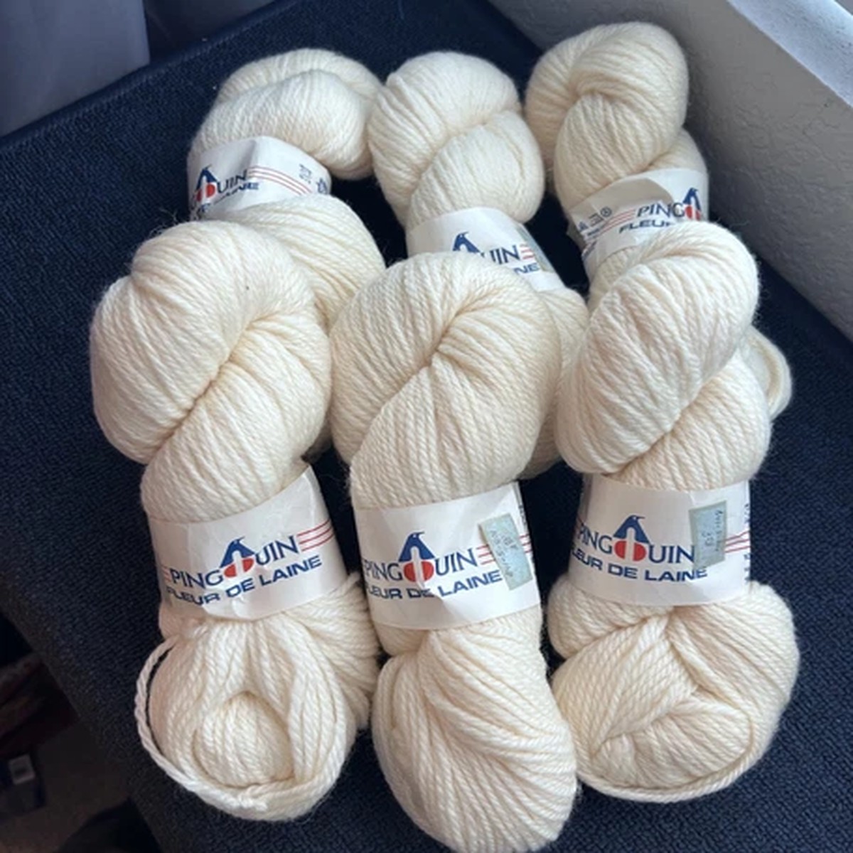 Lot of 6 Vintage Pingouin Fleur de Laine 100% Wool Aran Yarn Natural 1092 Yds