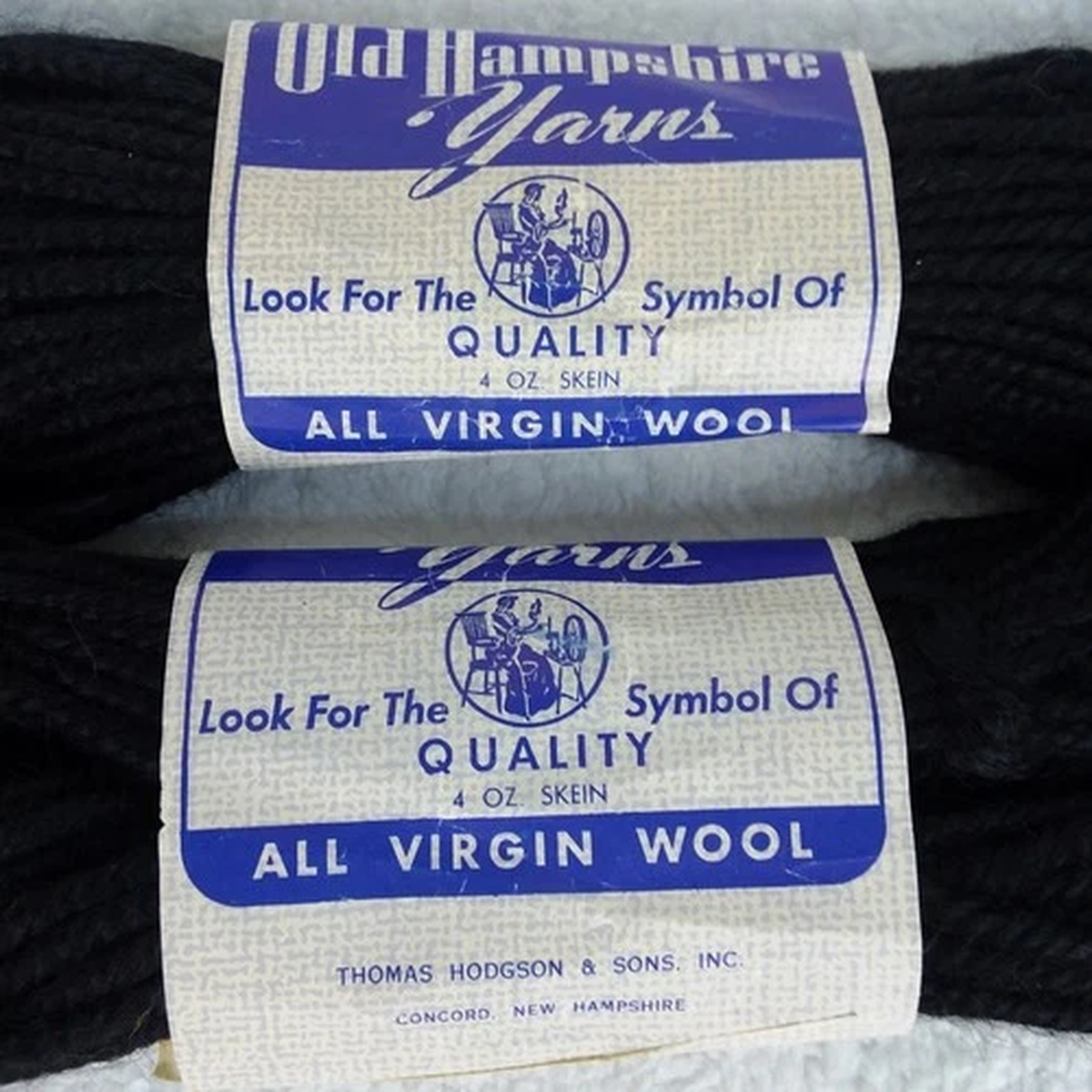 Vintage Old Hampshire Yarns All Virgin Wool Black 2 Skeins Knitting Crochet USA