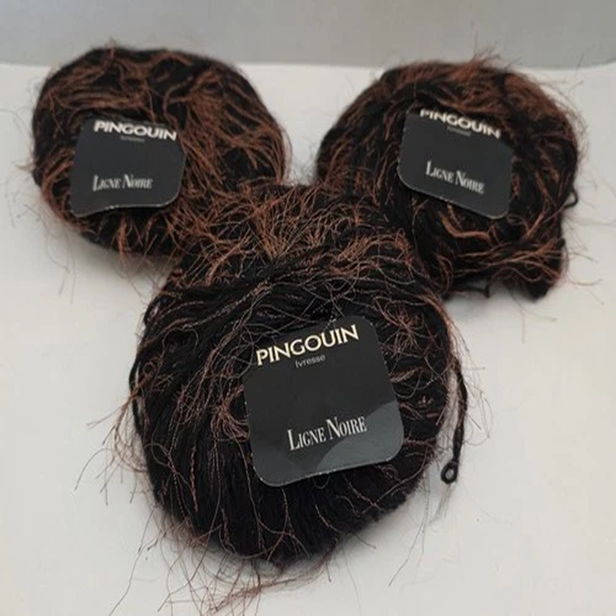 3 Balls ~ Pingouin Ligne Noire Ivresse Eyelash Yarn 50 grams France-Black/Copper