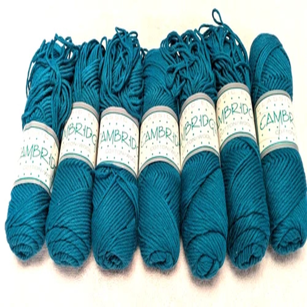 7 Skein Lot Classic Elite "Cambridge" Cotton Wool Blend Aran Wt Yarn in Teal