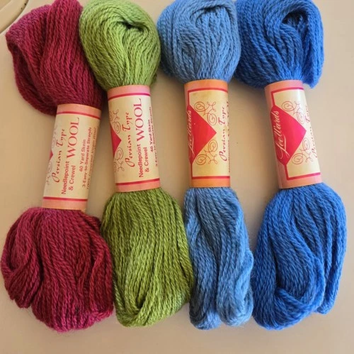 VTG LeeWards Persian Needlepoint Yarn 100% Virgin Wool 4-Skeins 40 Yds. ea 3Ply