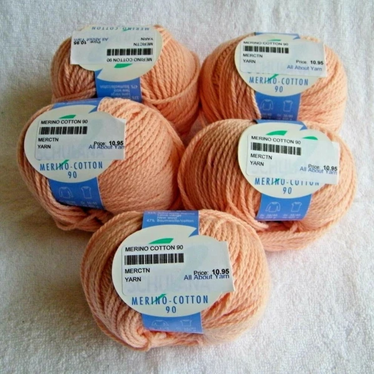 5 Skein Lot Schulana "Merino-Cotton 90" Aran Wt. Merino Cotton Pink-Peach Yarn