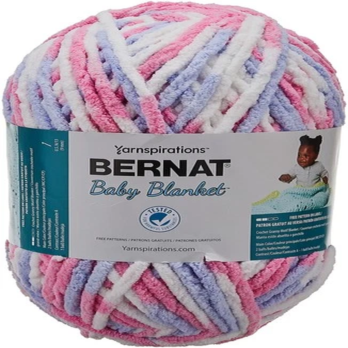 Bernat Baby Blanket Pink Blue Ombre Yarn Chenille 10.5 Oz 220 Yds Super Bulky