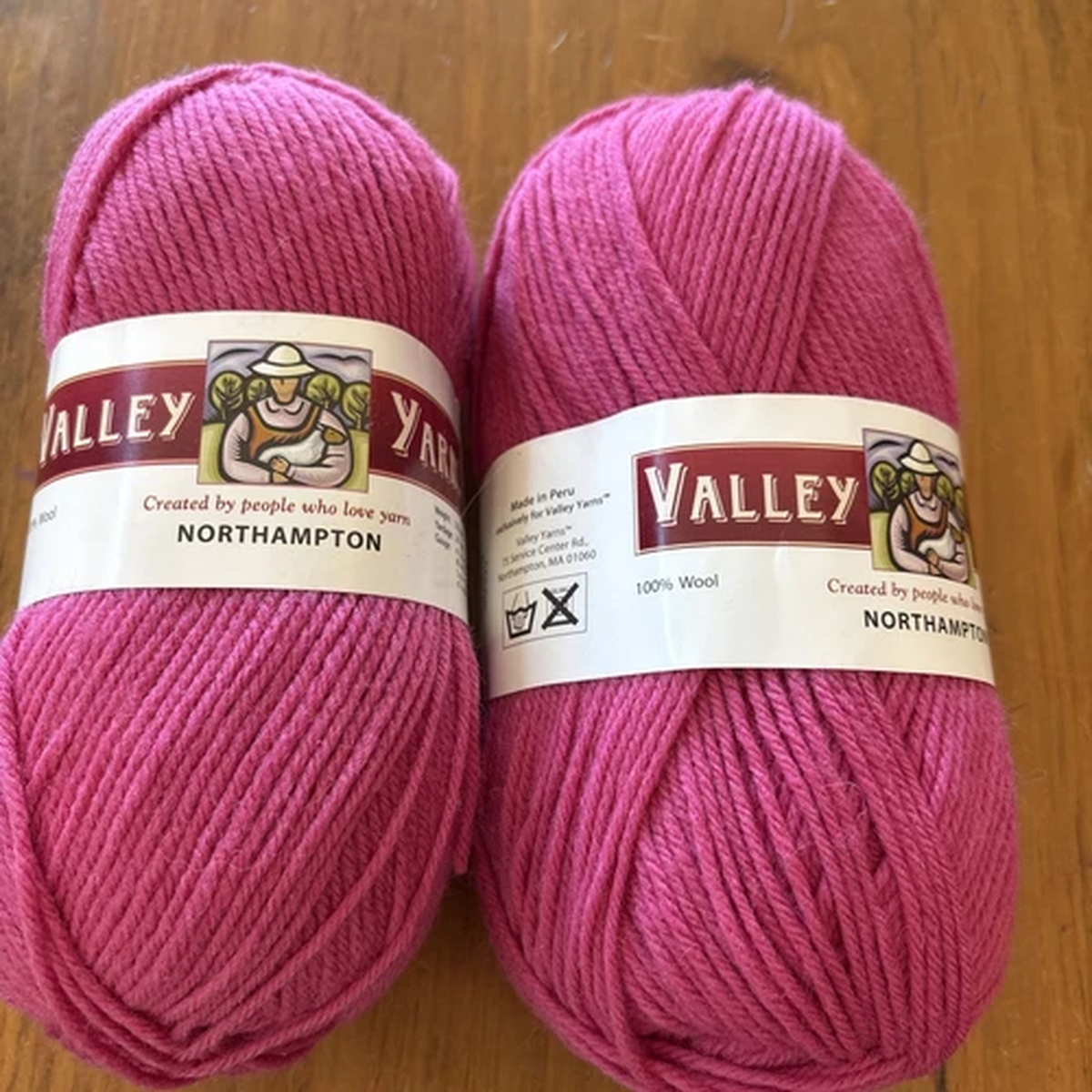 Valley Yarns Northampton Bright Pink 100 grams Peru 100% Wool 2 Skeins