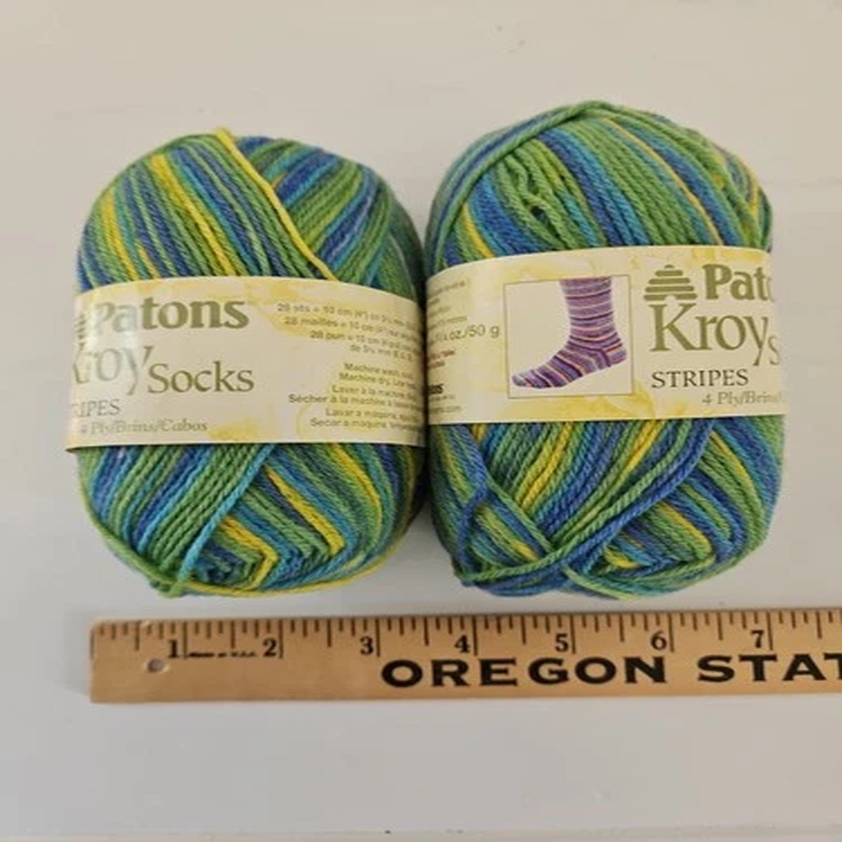 2X Patons Kroy Socks Yarn KRAZY STRIPES RAYURES FUNKY 192 Yards Each Wool/Nylon