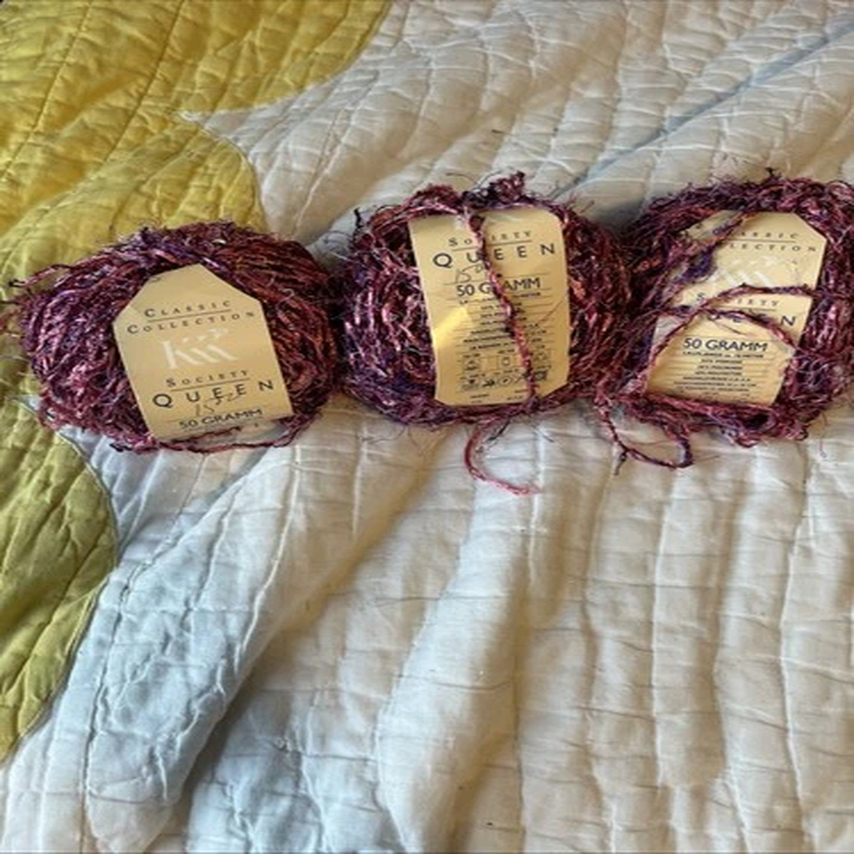 3 Skeins Of Pink And Purple Society Queen Yarn NWT