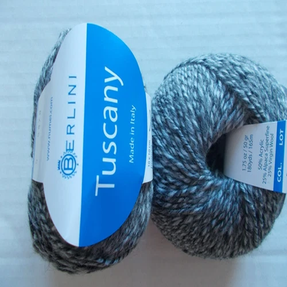 Berlini Tuscany alpaca blend yarn, Salt & Pepper, lot of 2 (180 yds each)