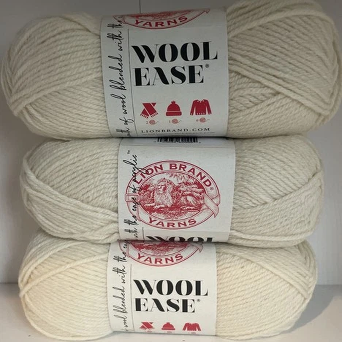 Lion Brand Wool-Ease Yarn in Cream. 3 Skeins.
