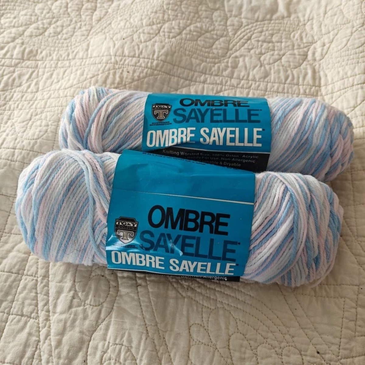 Lot of 2 Ombre Sayelle Blue Multi-Color Medium #4 Yarn 3.5oz Skeins