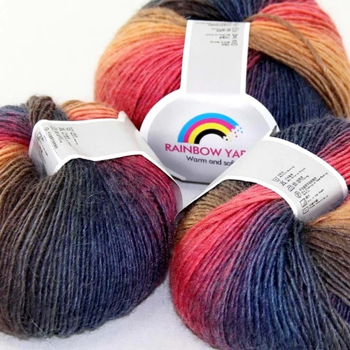 Sale 3Ballsx50gr Colorful Rainbow Rug Shawl Cashmere Wool Hand Crochet Yarn 08