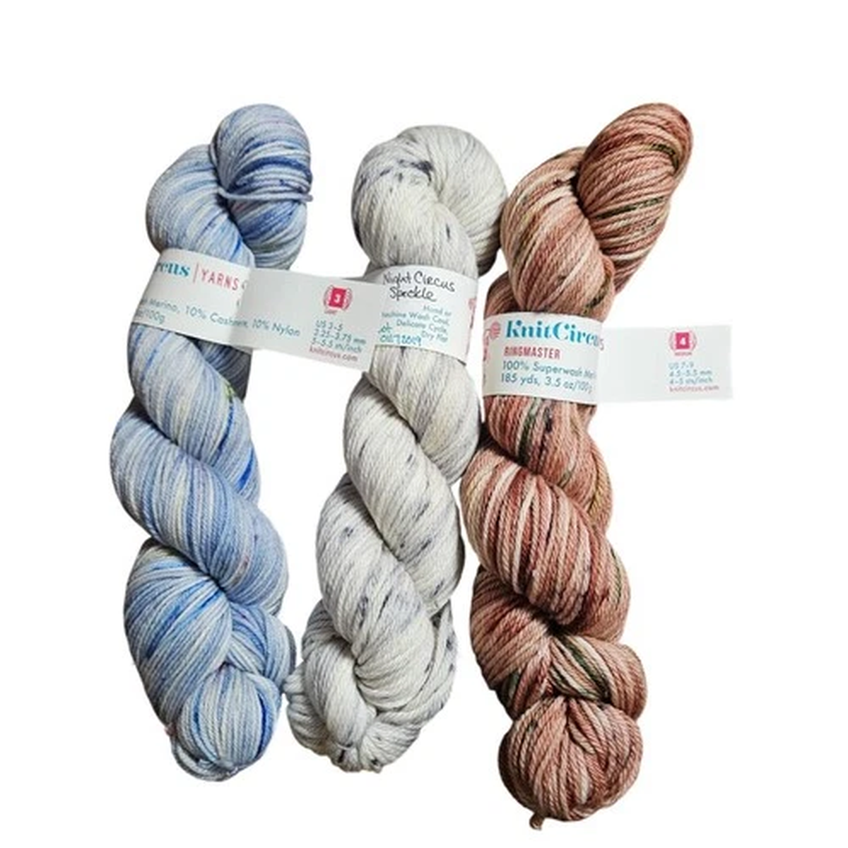 Lot of 3 Knit Circus Hand Dyed Yarn Skeins Merino Cashmere Ringmaster Daring NWT
