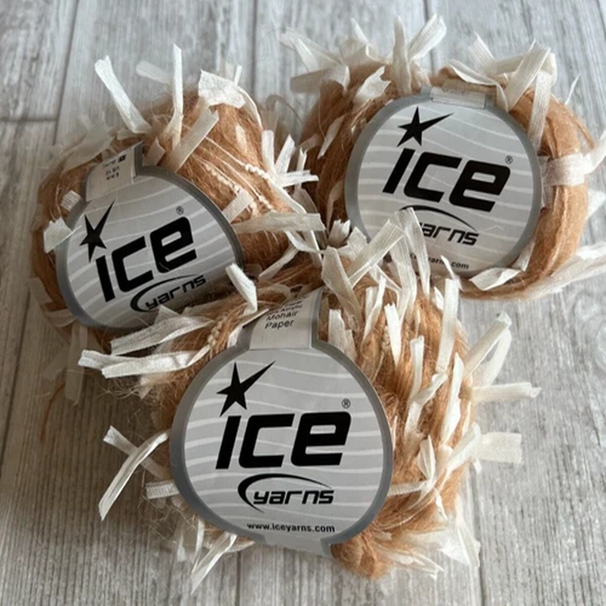 3 (Three) Ice Yarn Mohair Paper - Tan / White 30% Mohair 30% Paper 70m Each