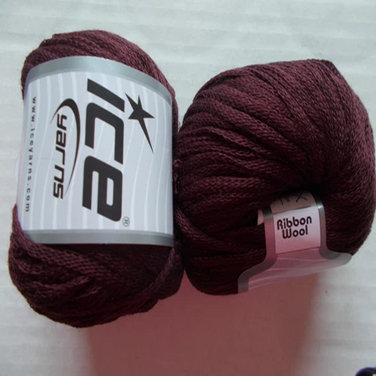 Ice Yarns Ribbon Wool wool blend yarn, maroon, lot of 2, (71 yds ea)