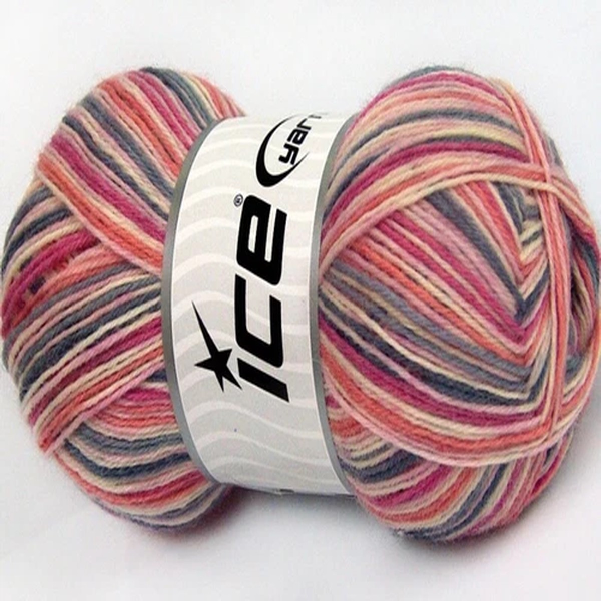 100 Gram Magic Sock Yarn #59007 Pink Coral Grey Cream Ice Superwash Wool & Nylon