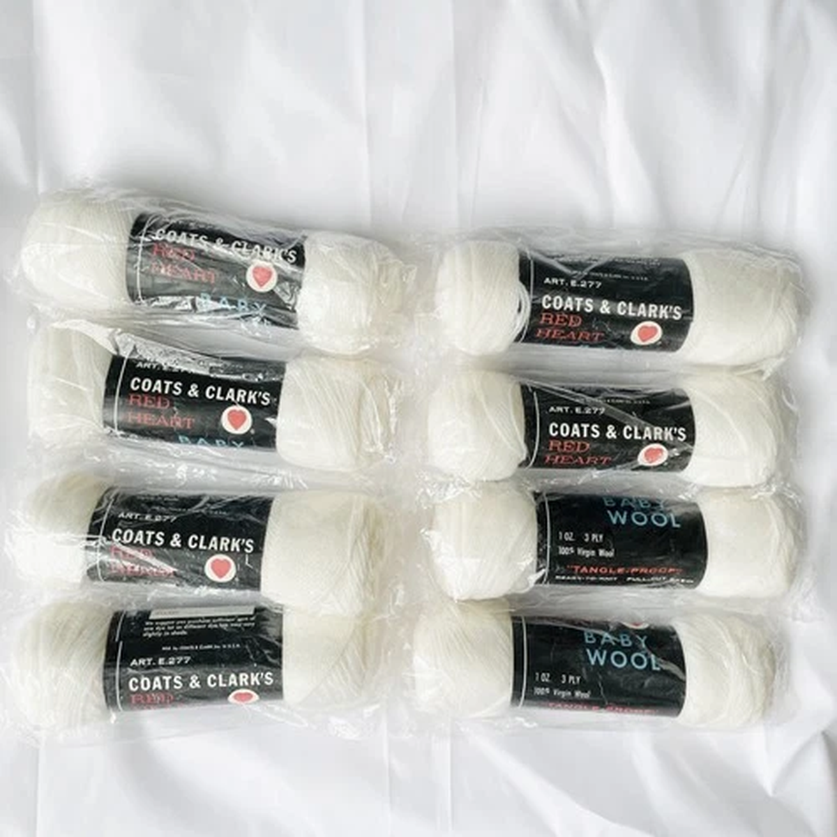 Red Heart Baby Wool Yarn, Lot of 8, White, 3 Ply 100% Virgin Wool