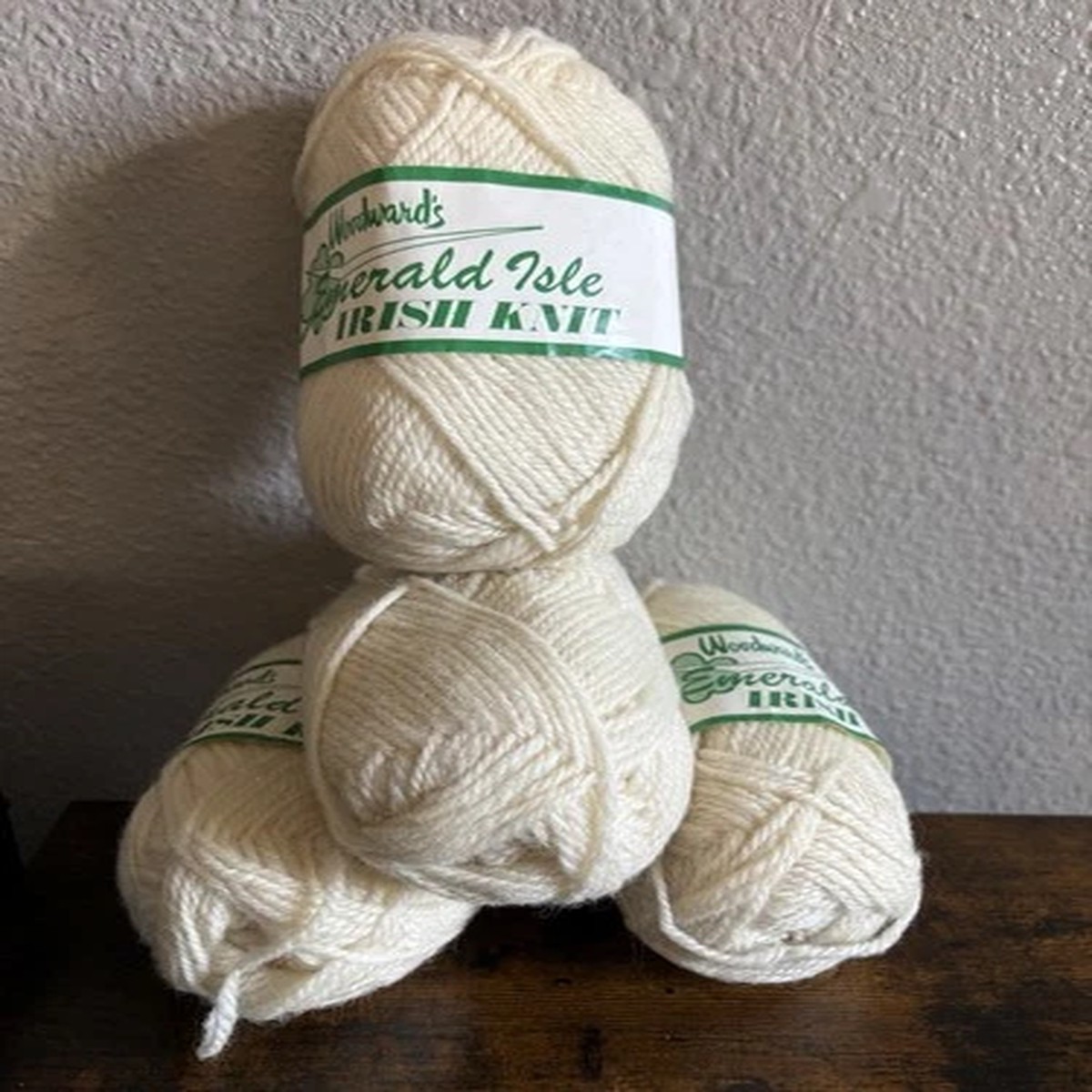 Woodward's Emerald Isle Irish Knit Pure Virgin Wool Yarn Ivory Lot 4 Skein 2oz