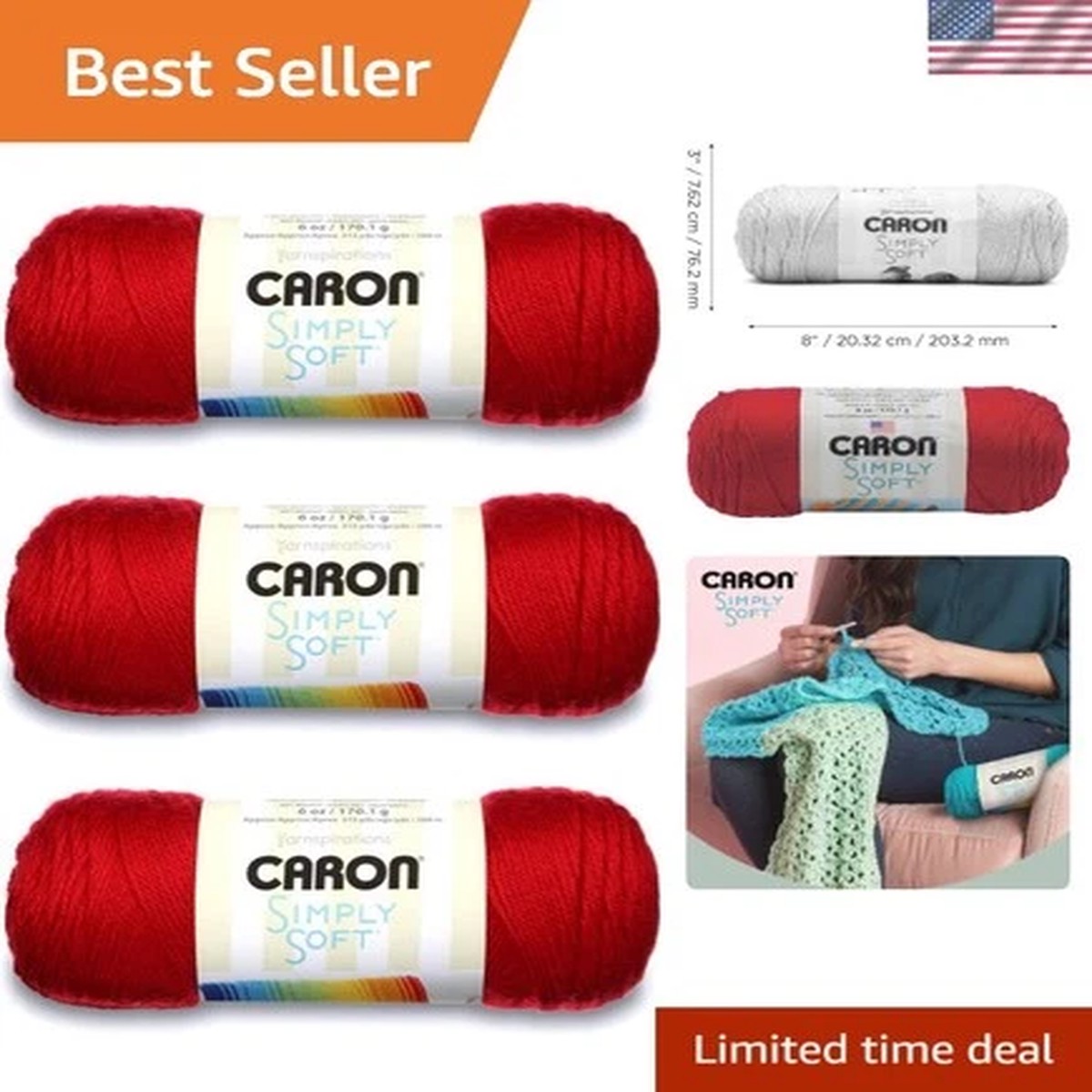 315 Yards of Simply Soft Harvest Red Yarn - 100% Acrylic for Knitting & Crochet