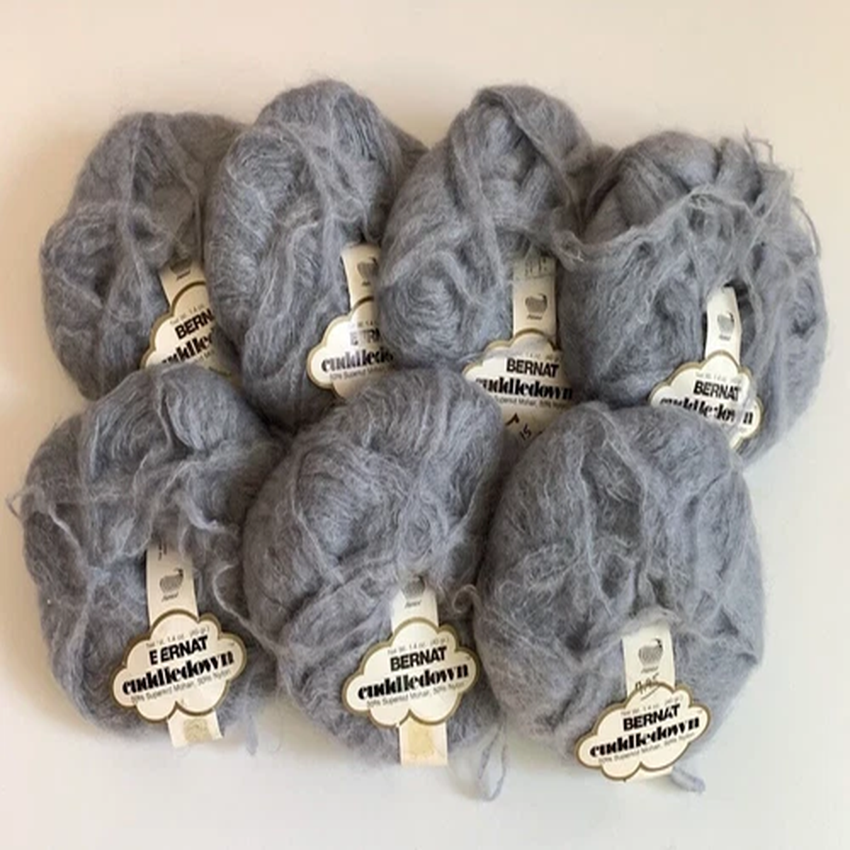 7 Pearl Gray Bernat Cuddledown Superkid Mohair Blend Yarn 40 gr same lot