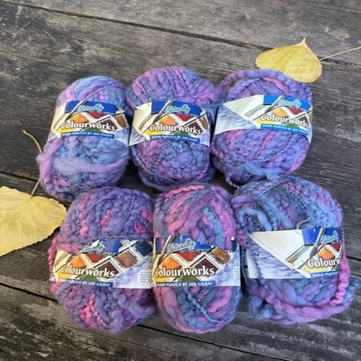 Colorworks Hand Painted 100% NZ Wool SIX 50g/50m Balls Multi Blue Pink, Lavender