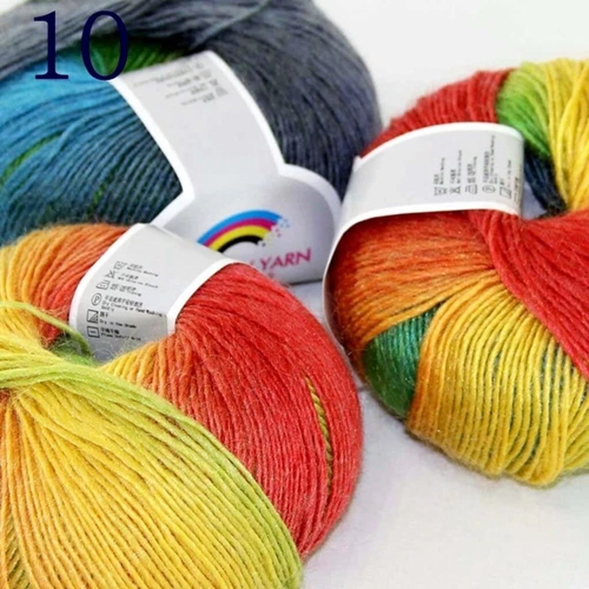 Sale 3Ballsx50gr Rainbow Blankets Rug Shawl Cashmere Wool Hand Crochet Yarn 10