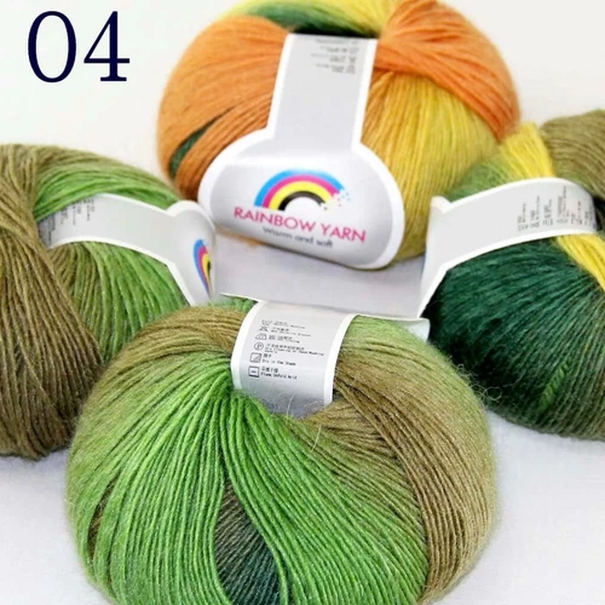 Sale 4Ballsx50gr Colorful Rainbow Rug Shawl Cashmere Wool Hand Crochet Yarn 04