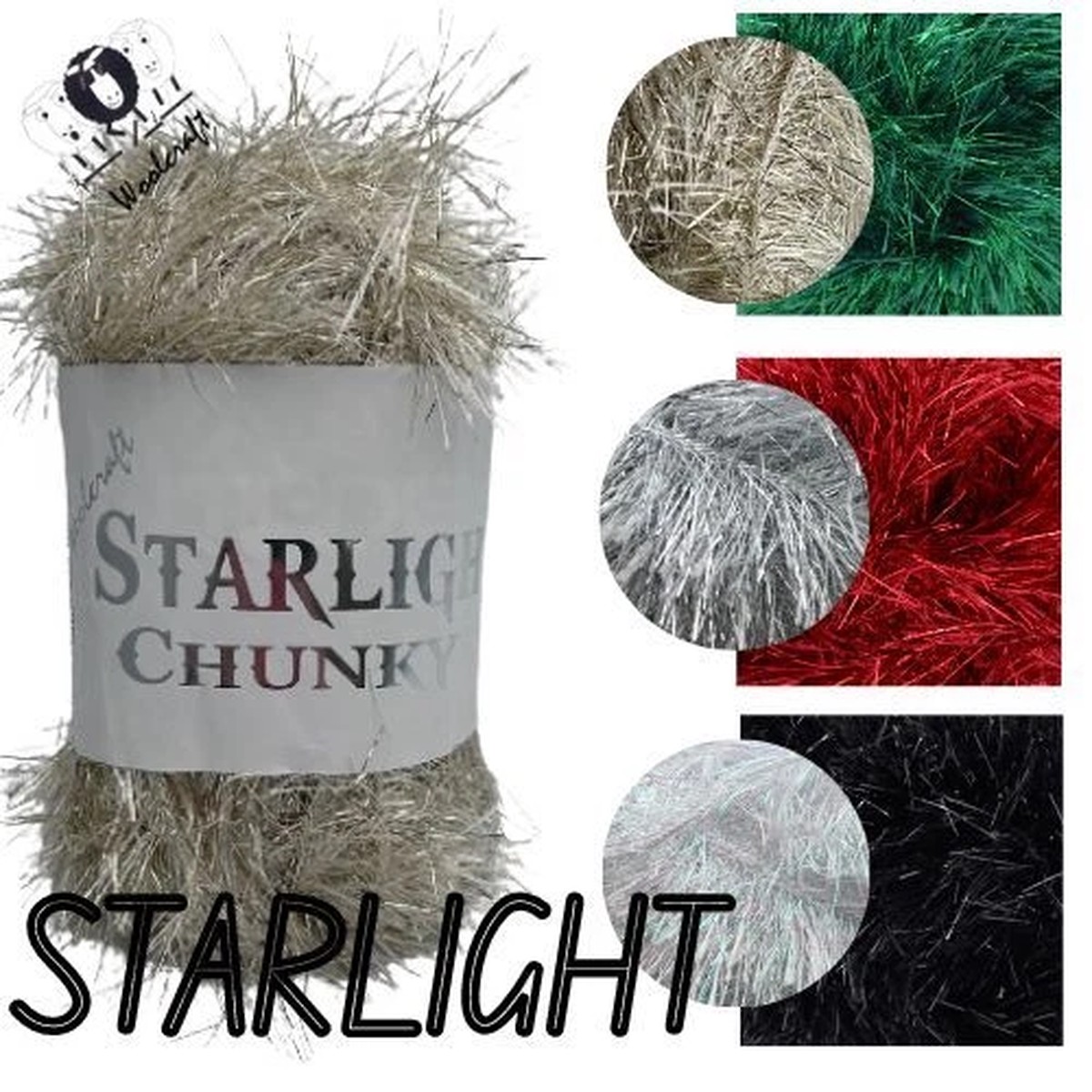 WOOLCRAFT STARLIGHT Chunky Sparkly Tinsel Yarn 50g Ball Wool Festive Ball UK