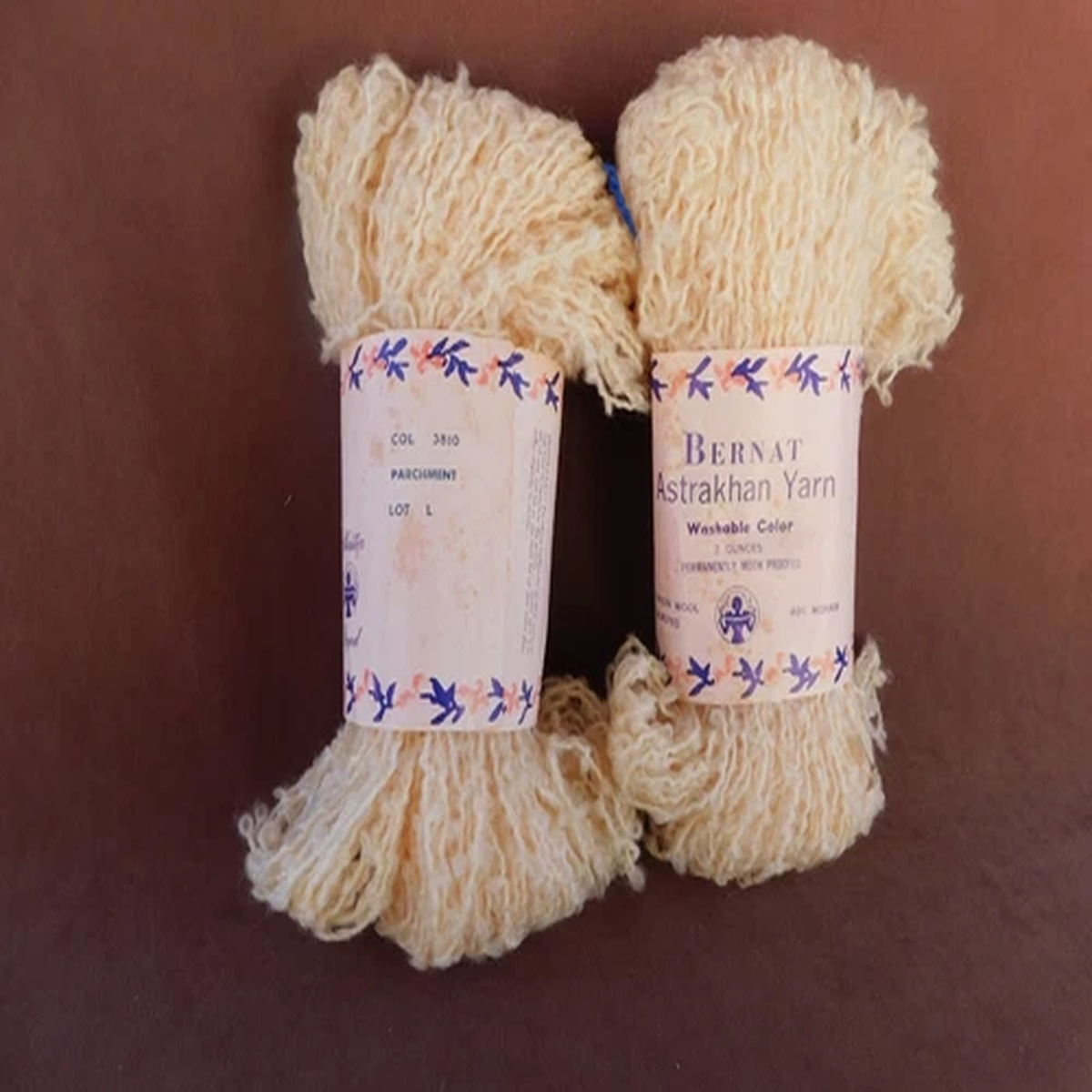 2 - Vintage Bernat Astrakhan 60% Virgin Wool / 40% Mohair Parchment 2 oz Skeins