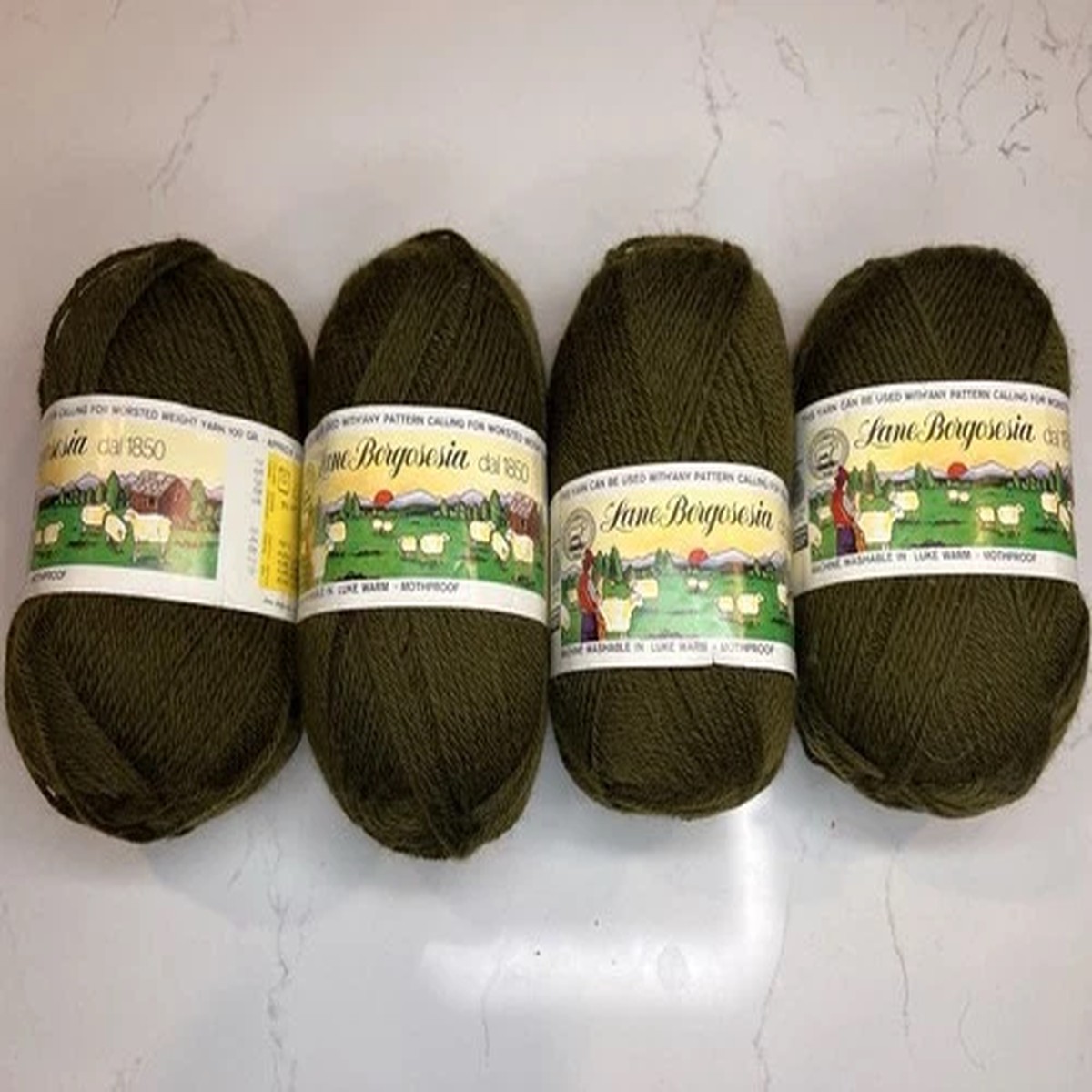 4 Skeins Lane Borgesia 100% Virgin Wool Yarn Approx 215 Yards a Skein. Green