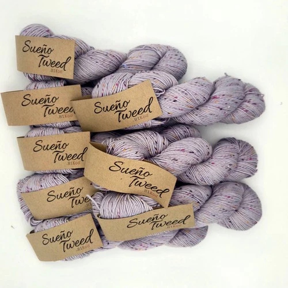 HiKoo Sueno Tweed Yarn 1606 Soothing Silver Superwash Merino Bamboo DK 6 Skeins
