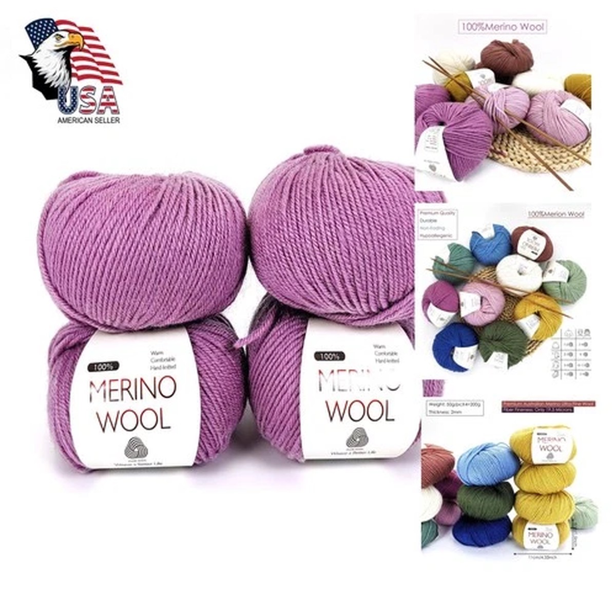Kniteasy Deep Pink Merino Wool Yarn 4pcs