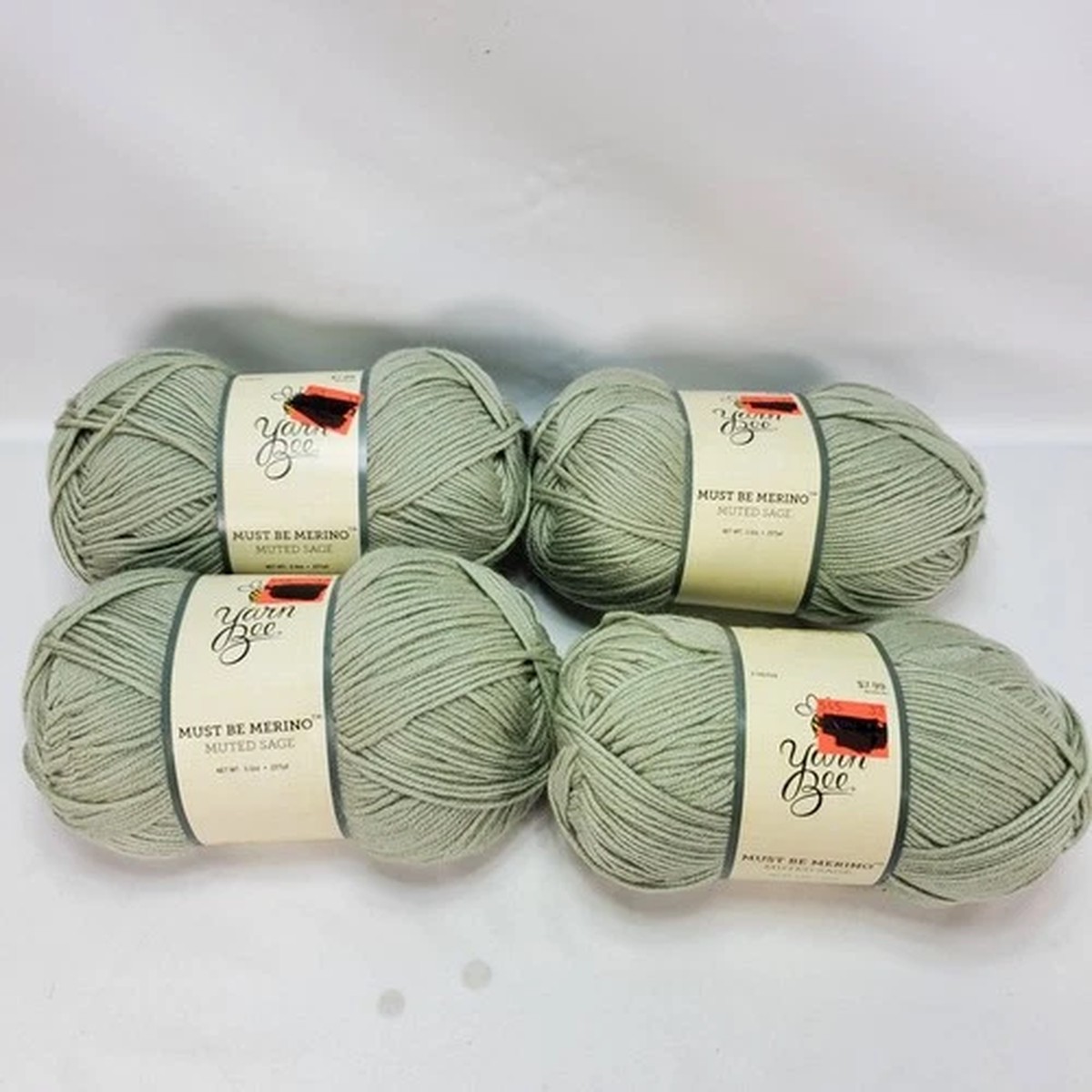 Lot of 4 Yarn Bee Must Be Merino Aran Yarn Green Pesto Skeins NEW