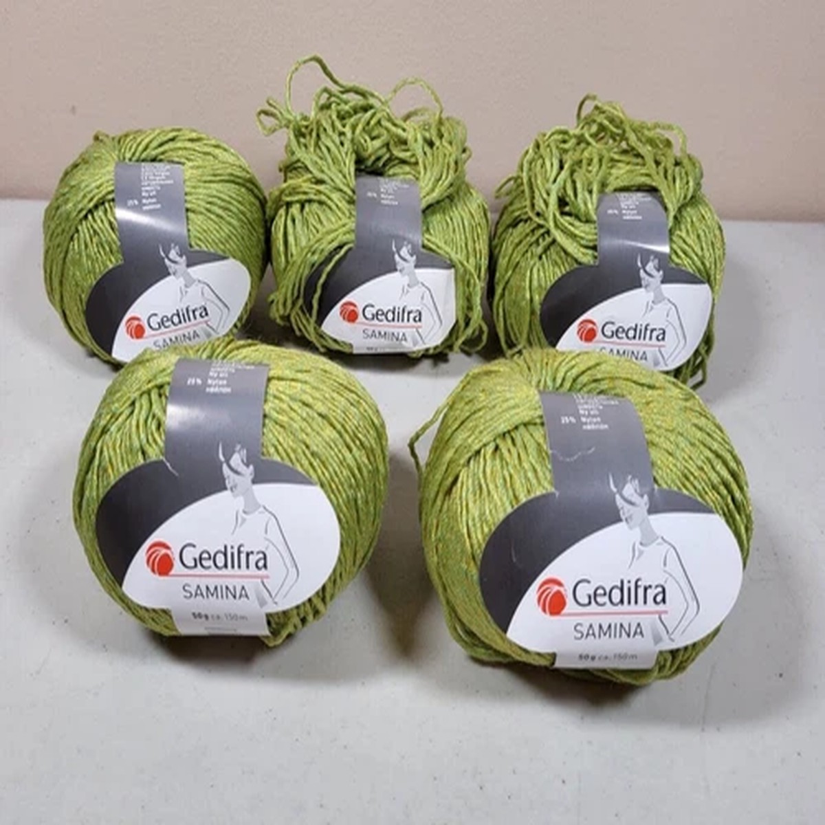 Lot of 5 Gedifra Samina Wool Nylon Green Yarn 04307