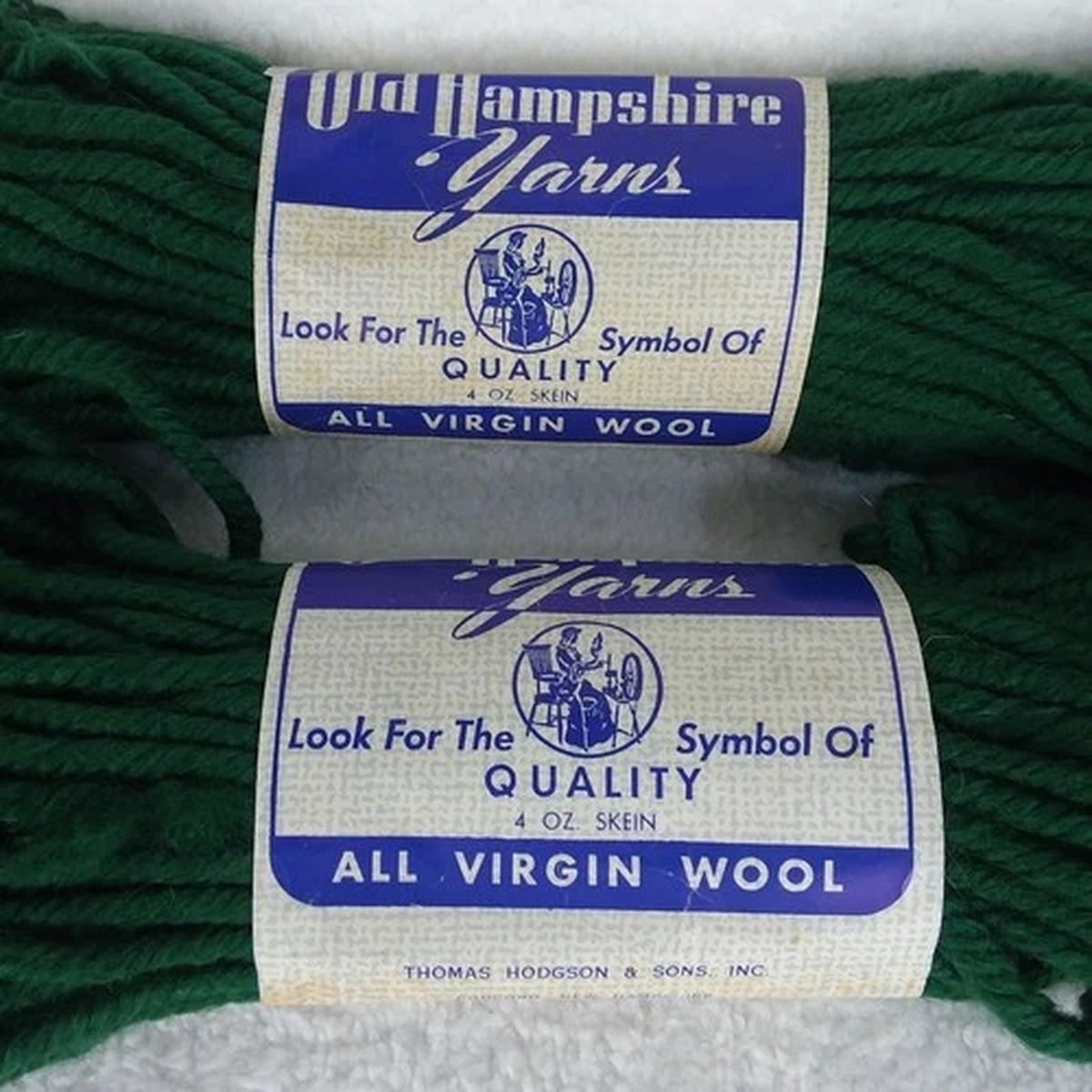 Vintage Old Hampshire Yarns All Virgin Wool 2 Green Skeins Crafting Supplies USA