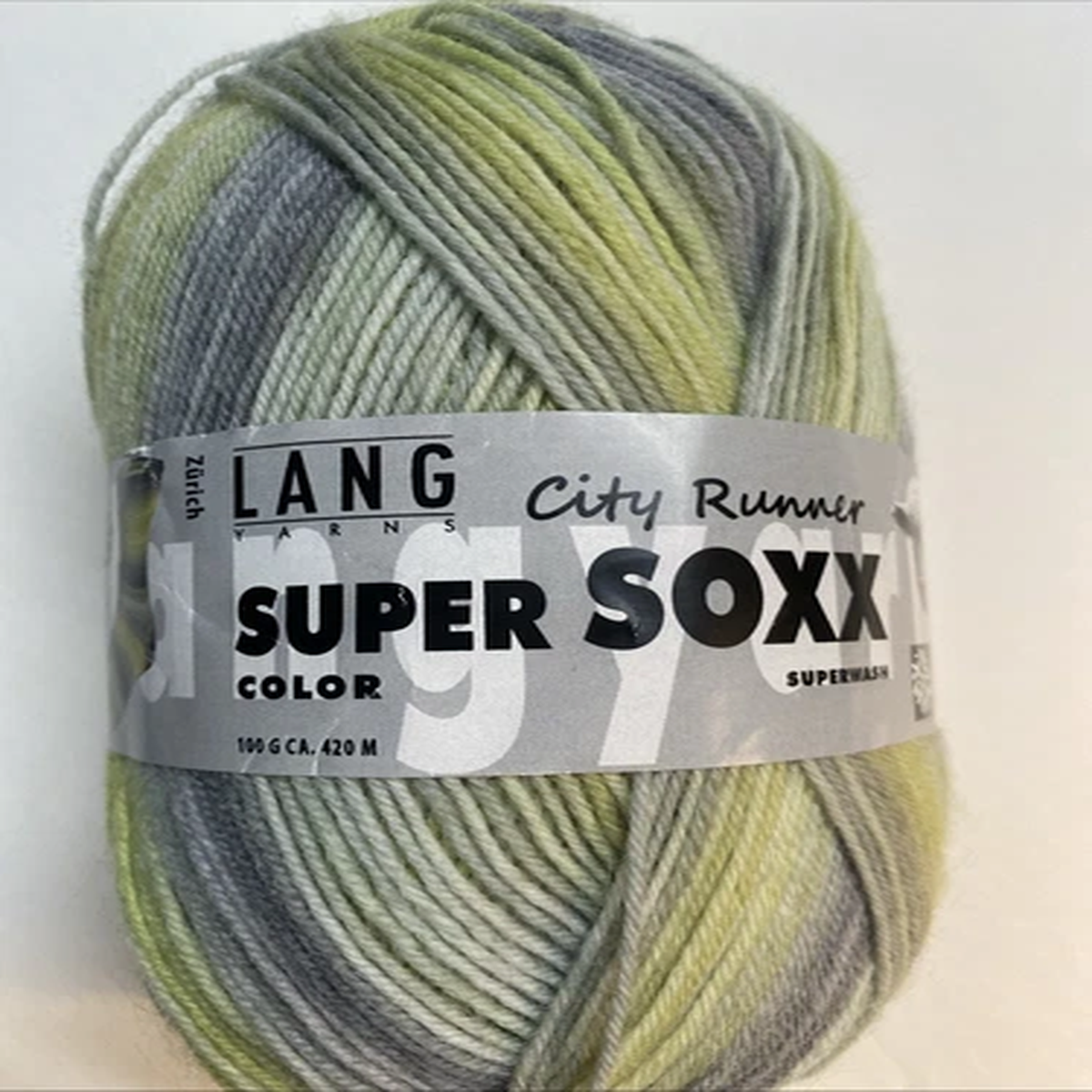 100g ball LANG SUPER SOXX City Runner sock knitting yarn Lime Green Gray