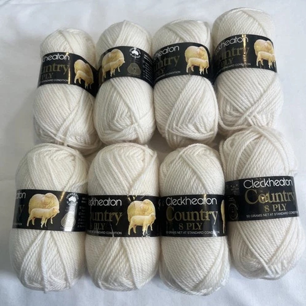 Lot Of 8 Cleckheaton 8 Ply Pure Wool Yarn Skeins White Ivory Cream 1 7/8 oz