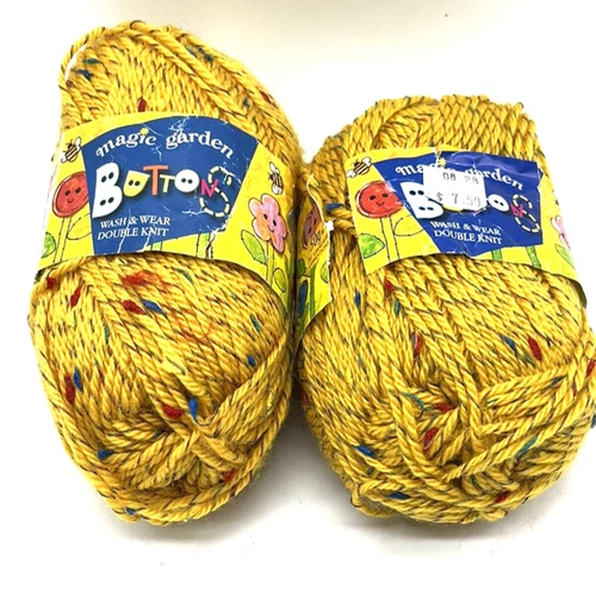 Naturally Yarns NZ Magic Garden Buttons baby yarn shade 877 yellow tweed 2 skein