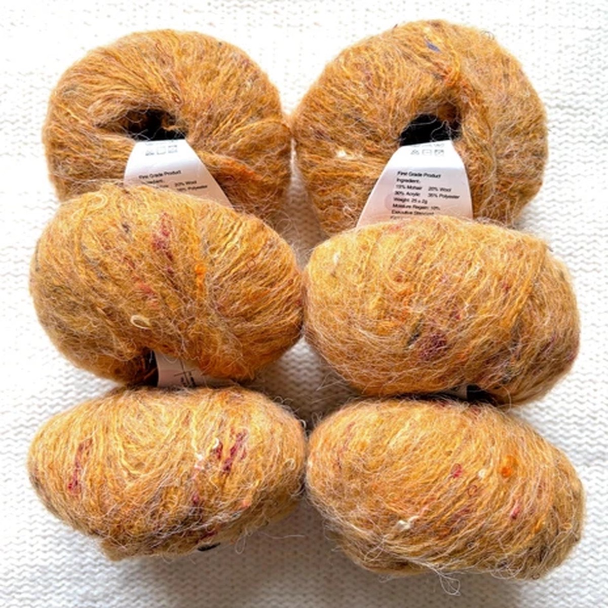 6 balls x 25g Mohair Wool yarn : Mohair + Wool + Acrylic + Polyester 10 Turmeric
