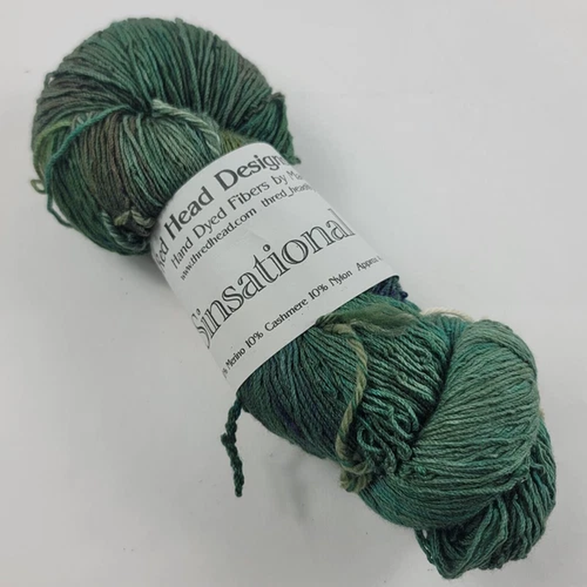 Hank Th'Red Head Yarn Sinsational Sock MCN Merino Cashmere Nylon Green 490Yd Y12