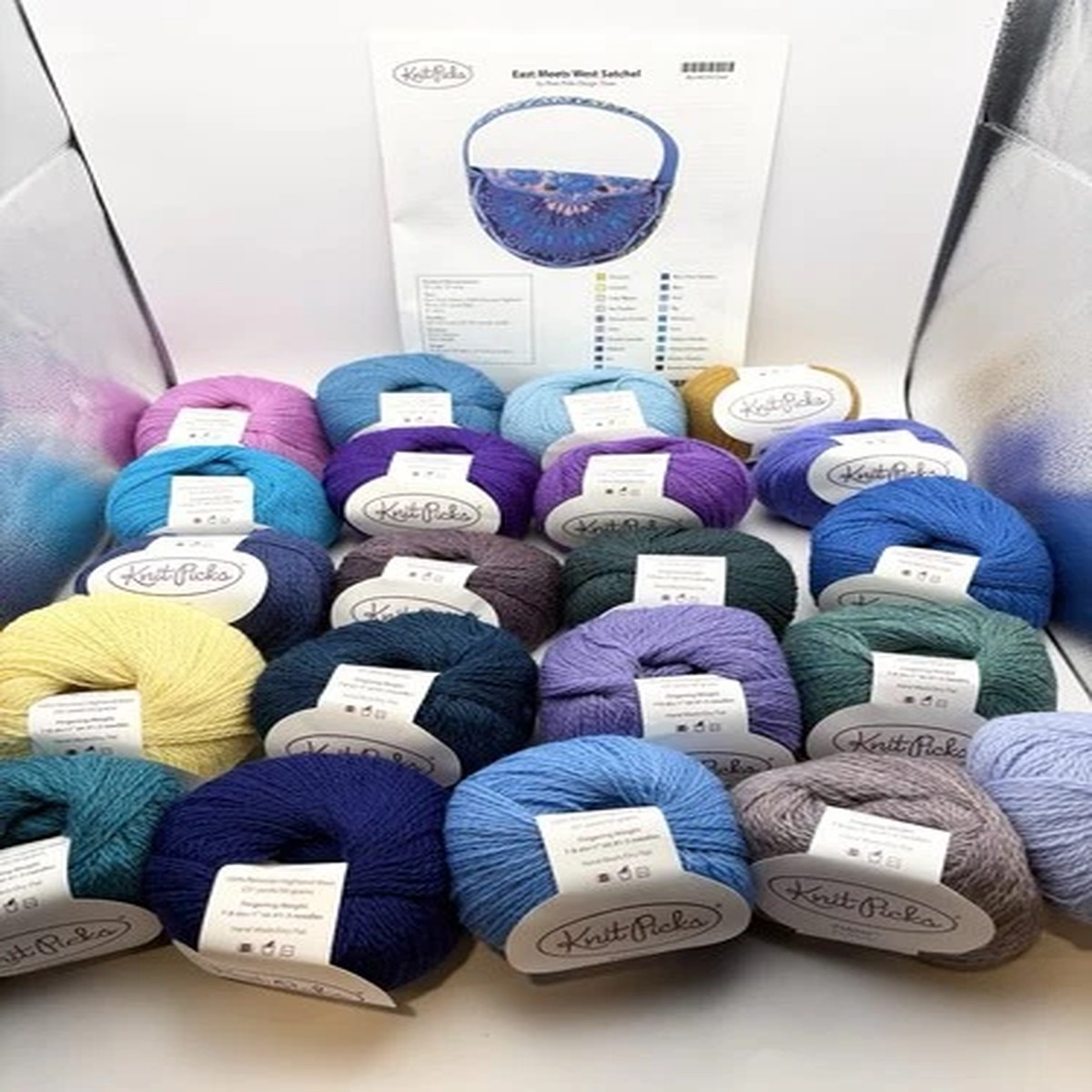 Knit Picks East Meets West Satchel Kit Palette Fingering Peruvian Wool 21 Skeins