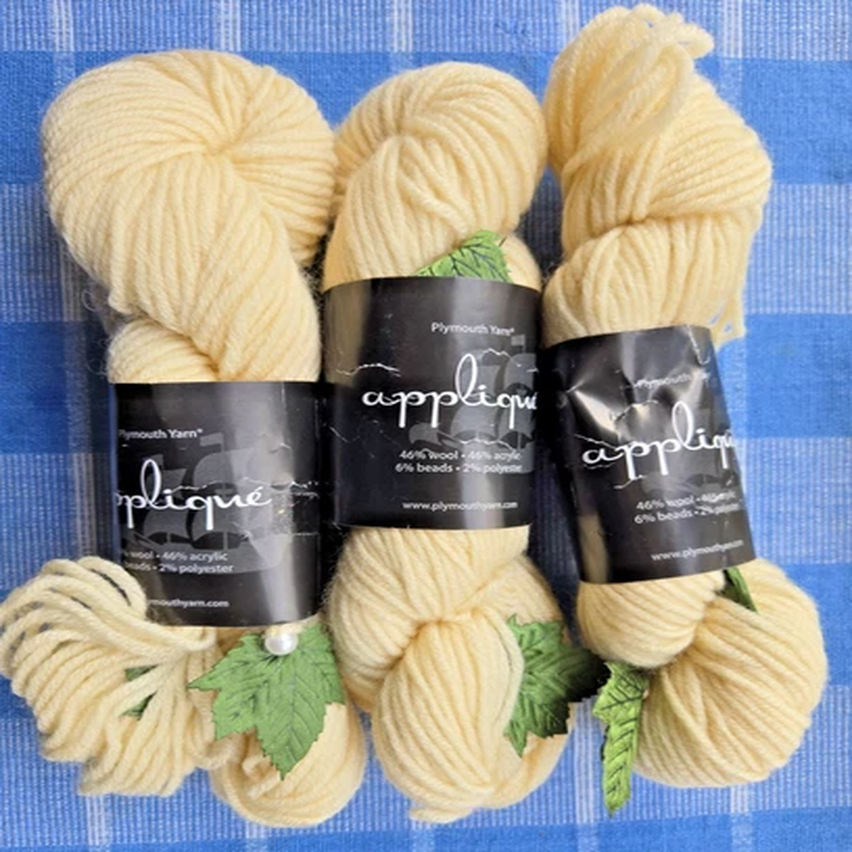 Plymouth Applique Yarn - Lot of Three - Color: 010 Ivory - Discontinued - New