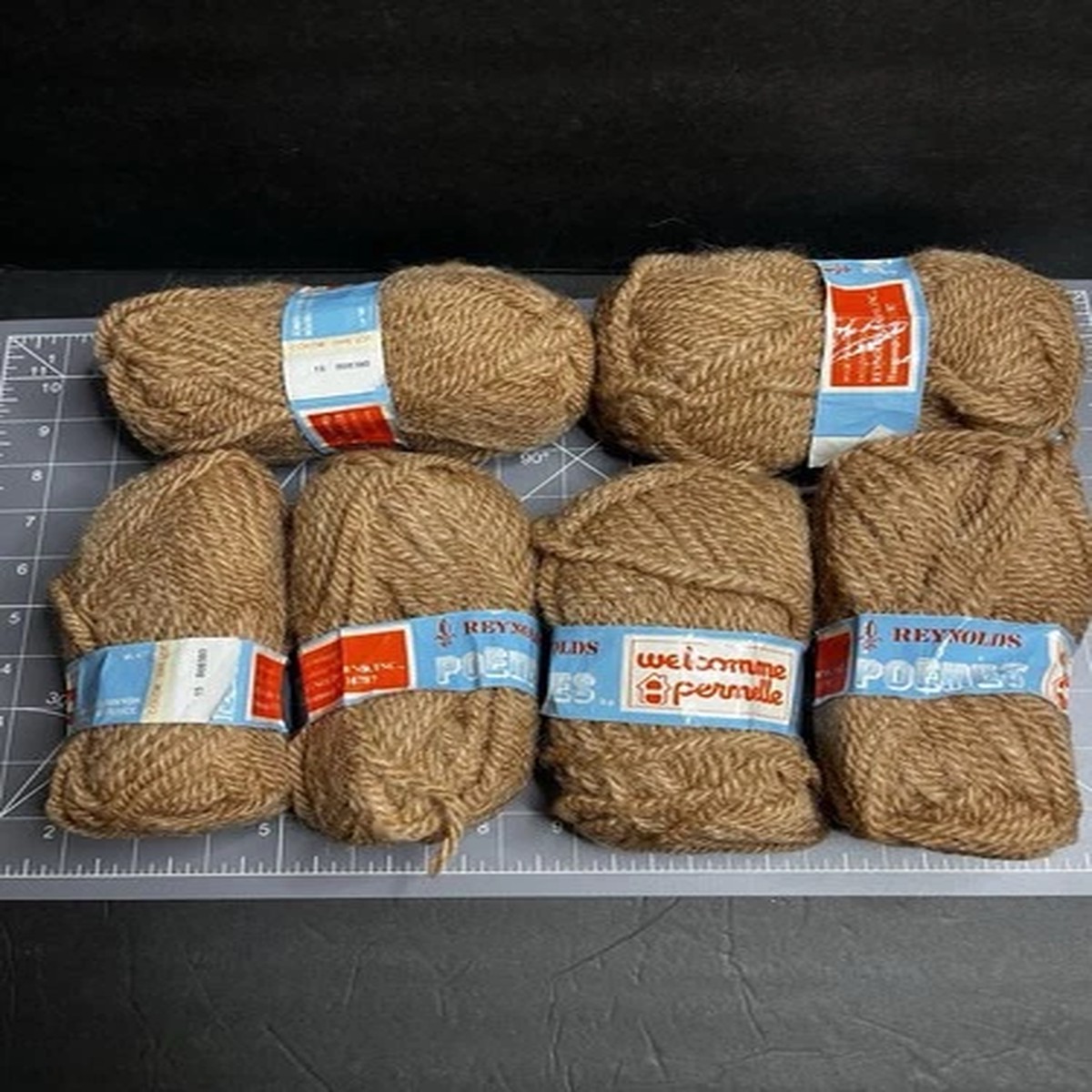 Reynolds Poemes Welcomme Wool Yarn France Brown Tan Lot Of 6 Skein NOS
