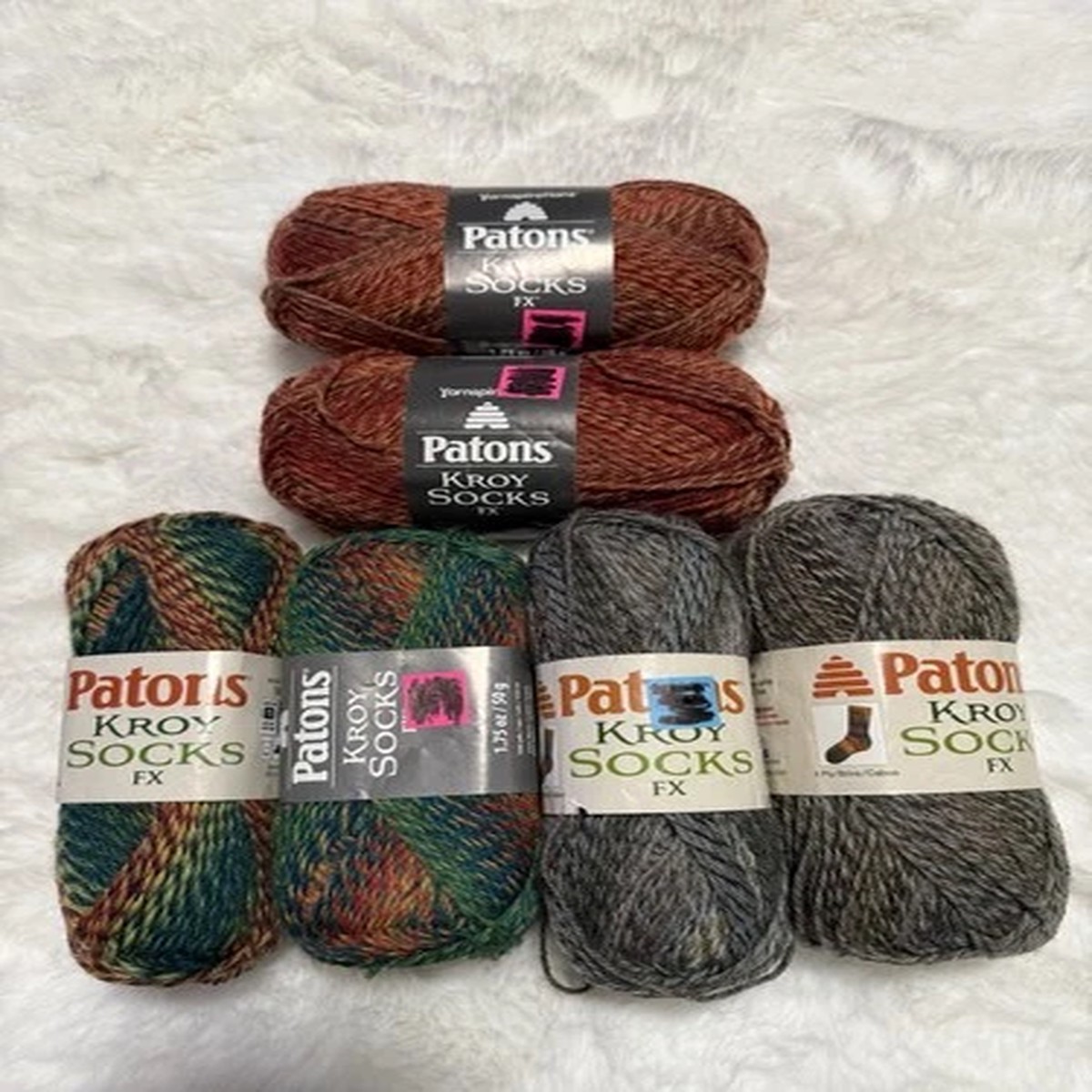 Lot of 6 Patons Kroy Socks Yarn Clover Colors Camo Colors Copper Colors