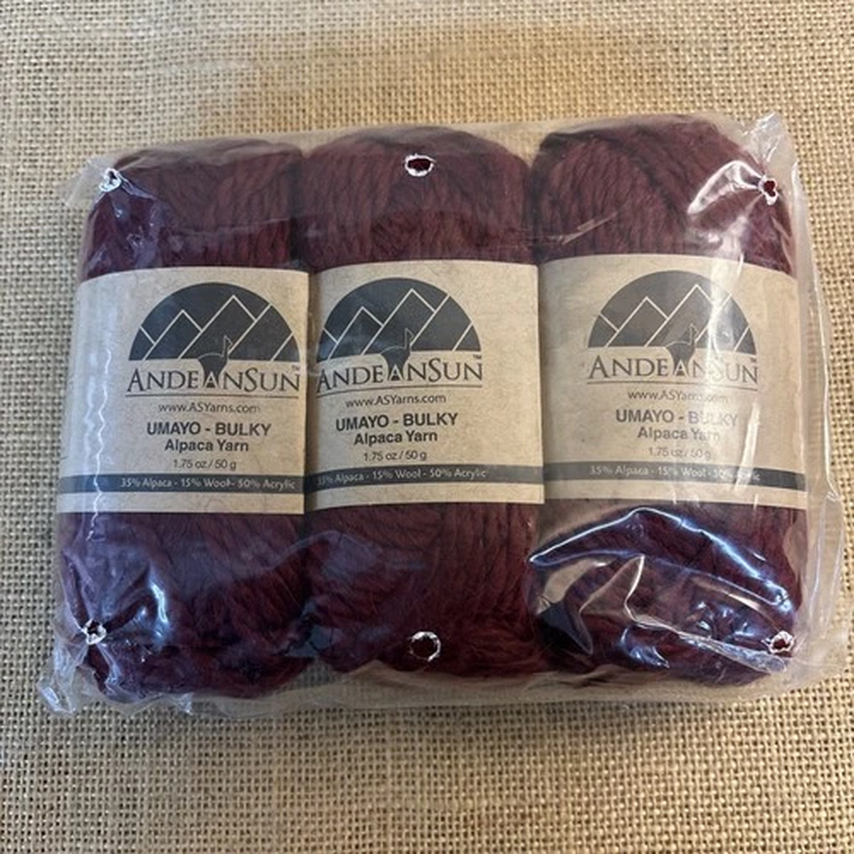 New Andean Sun Alpaca wool acrylic Fine Sport Yarn 1.75 Each x 3 Skeins Maroon