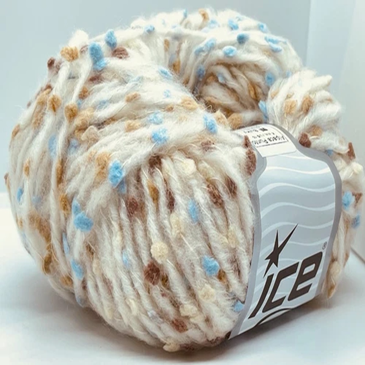 Alpaca Punto Yarn #58429 Ice Yarns Cream Blue Browns 50g 87y Bulky w/ Dots