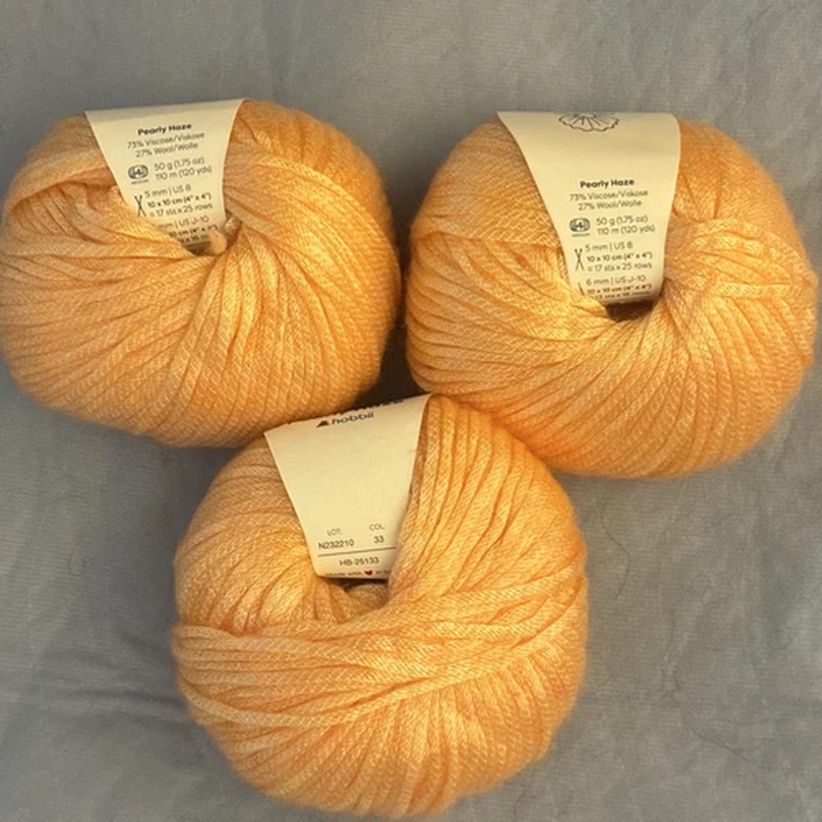 Hobbii Pearly Haze Peach 4 Worsted Viscose/Wool 50g 110m Ball Lot of 3