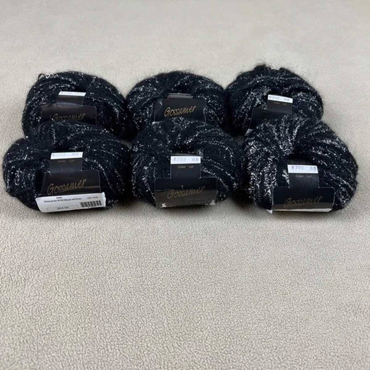 Lot Of 6! Karabella Gossamer Black Silver Yarn, Kid Mohair. 6700. 222 Yds Each