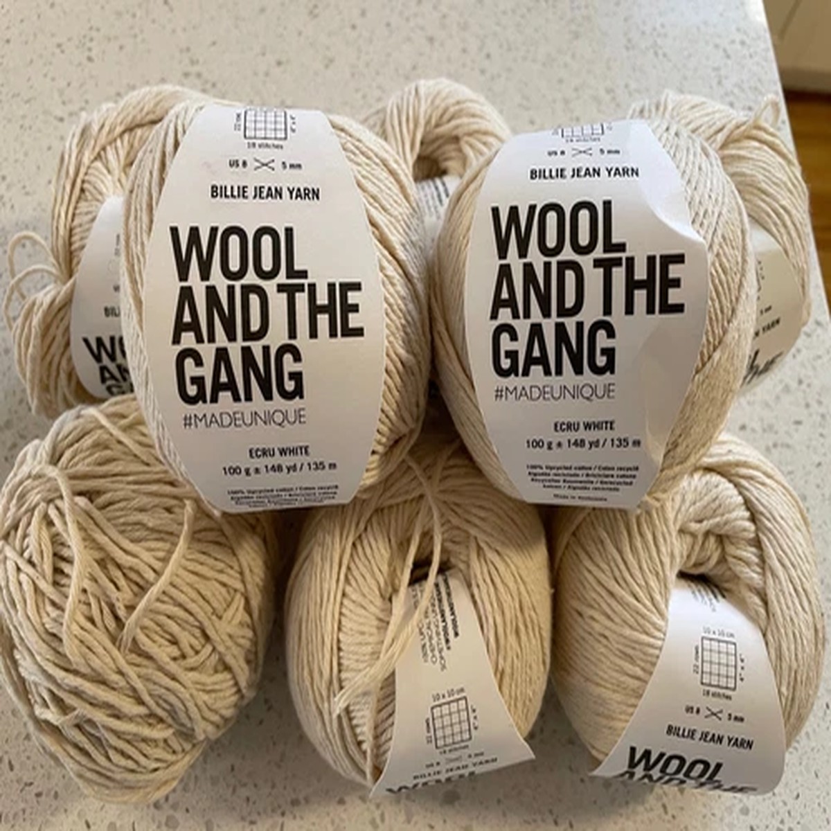 Wool And the Gang Billie Jean Yarn Ecru White 100% upcycled cotton-Lot 8 x 100 g