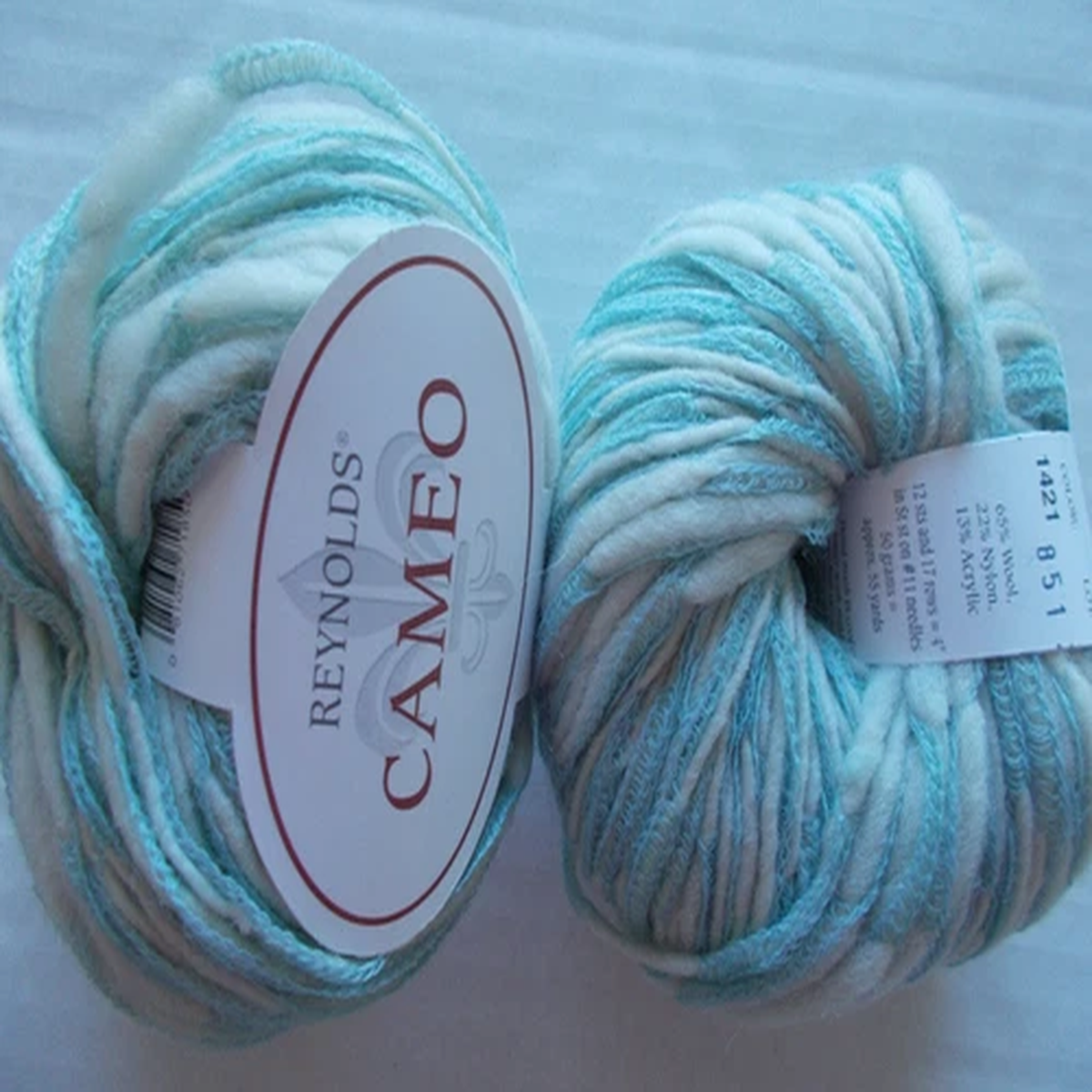 Reynolds Cameo wool blend twist fashion yarn, Ivory/aqua, lot of 2 (55 yds ea)