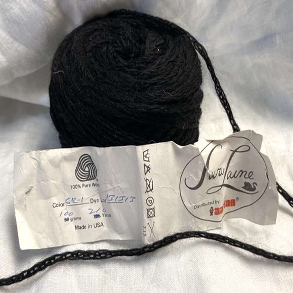 Vintage Swa Laine pure wool spool cake yarn Black 210 yards