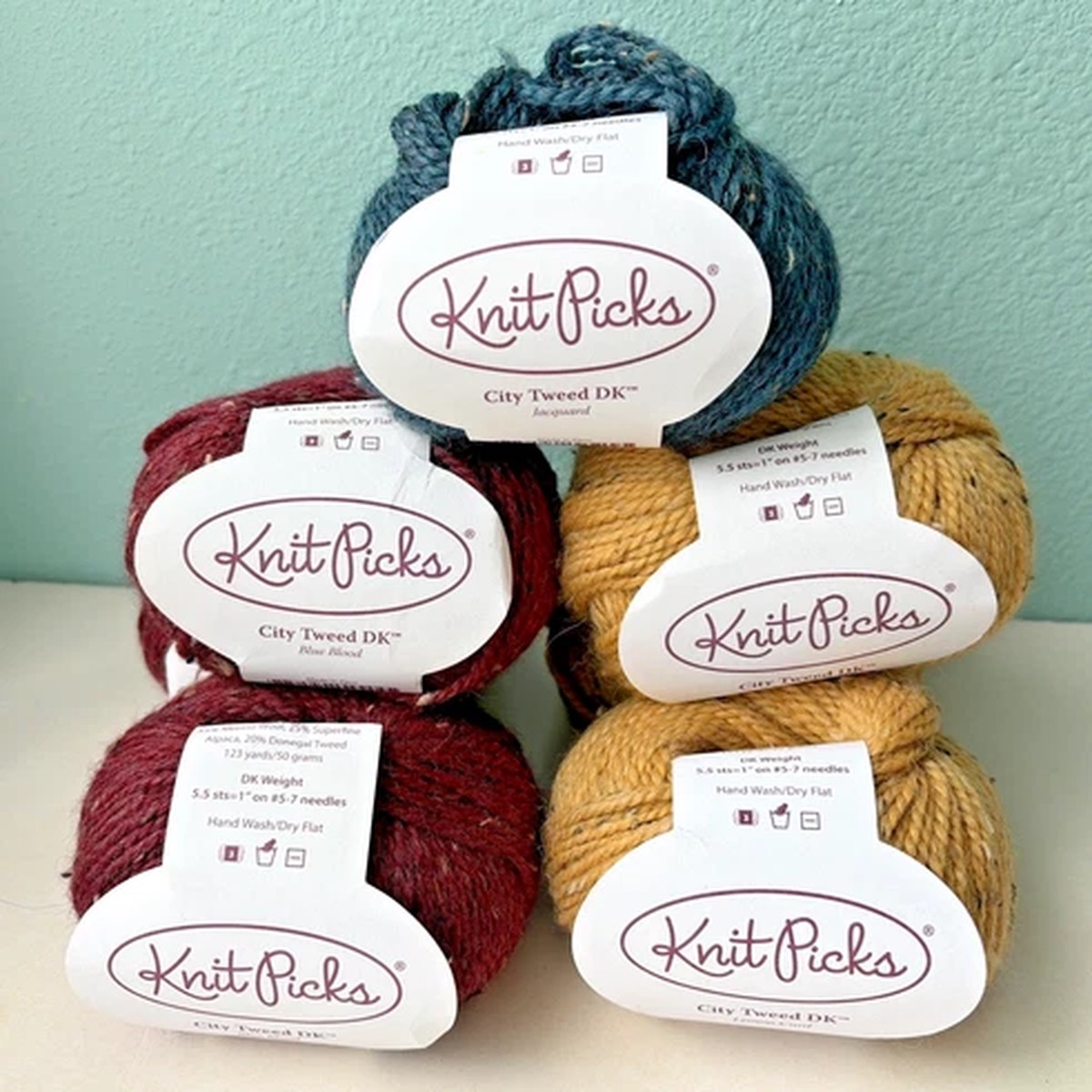 Knit Picks CITY TWEED DK - Lot of 7 Jacquard, Lemon Curd, Blue Blood - 123 yds